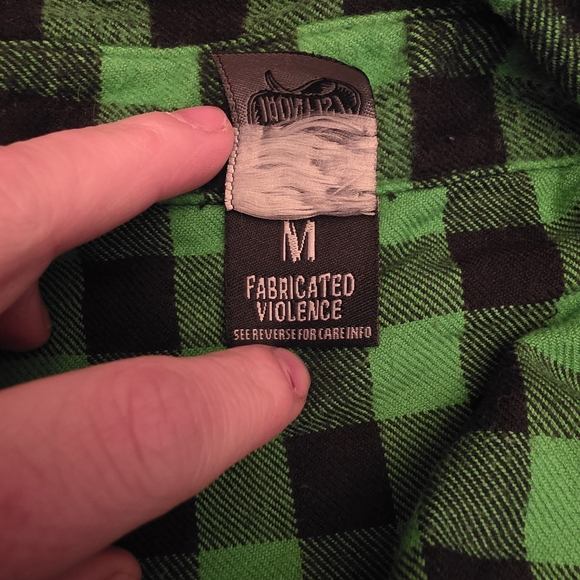 Mens Iron Fist Bright Green Flannel Sugar Skull Shirt Sz Medium Pearl Snap - Picture 8 of 8